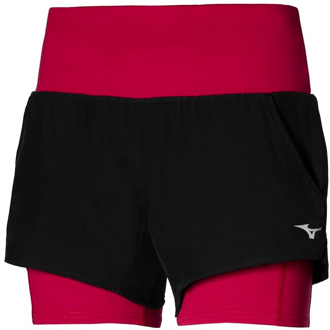 Damen Shorts Mizuno  2 in 1 4.5 Short/Black/Persian Red