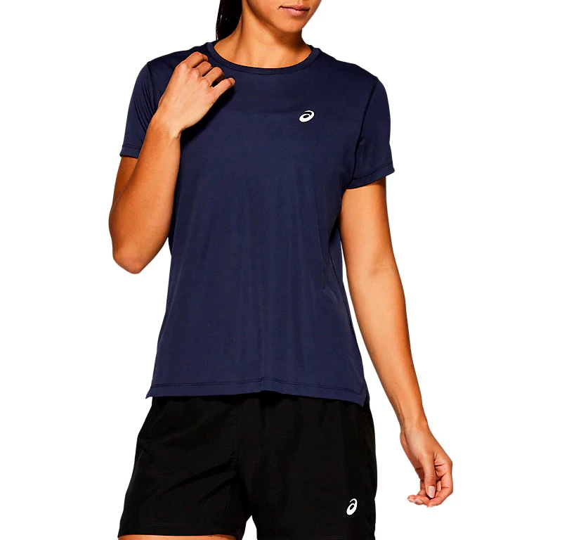 Damen T Shirt Asics Silver SS Top Dark Blue Sportega