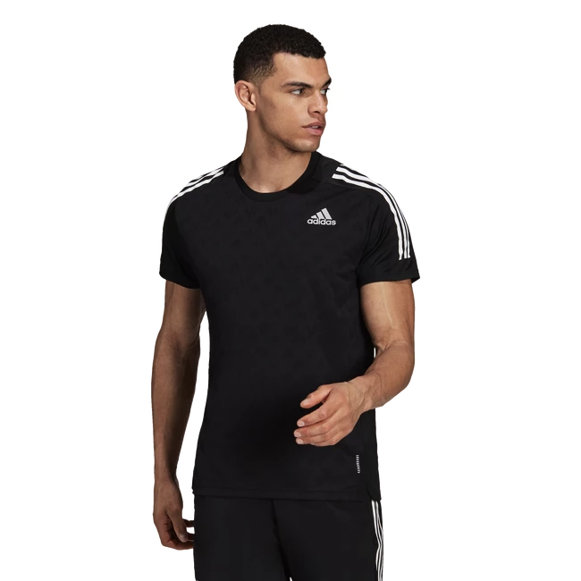 Herren adidas Own The Run 3 Streifen Laufshirt Schwarz Sportega