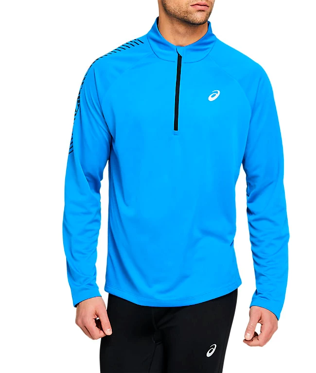 Herren Sweatshirt Asics Icon LS 1 2 Zip Top Top Blau Schwarz Sportega