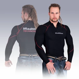 MadMax Langarm-Kompressions-Shirt mit Reißverschluss MSW903 Schwarz Rot