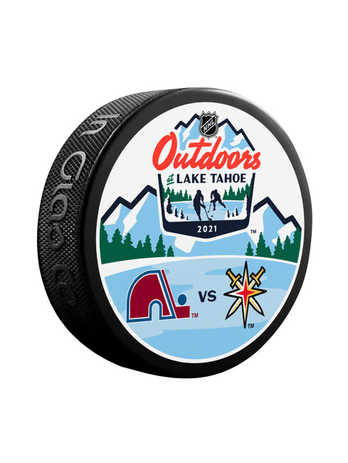 Puck NHL Outdoors Lake Tahoe Dueling Vegas Golden Knights vs Colorado Avalanche
