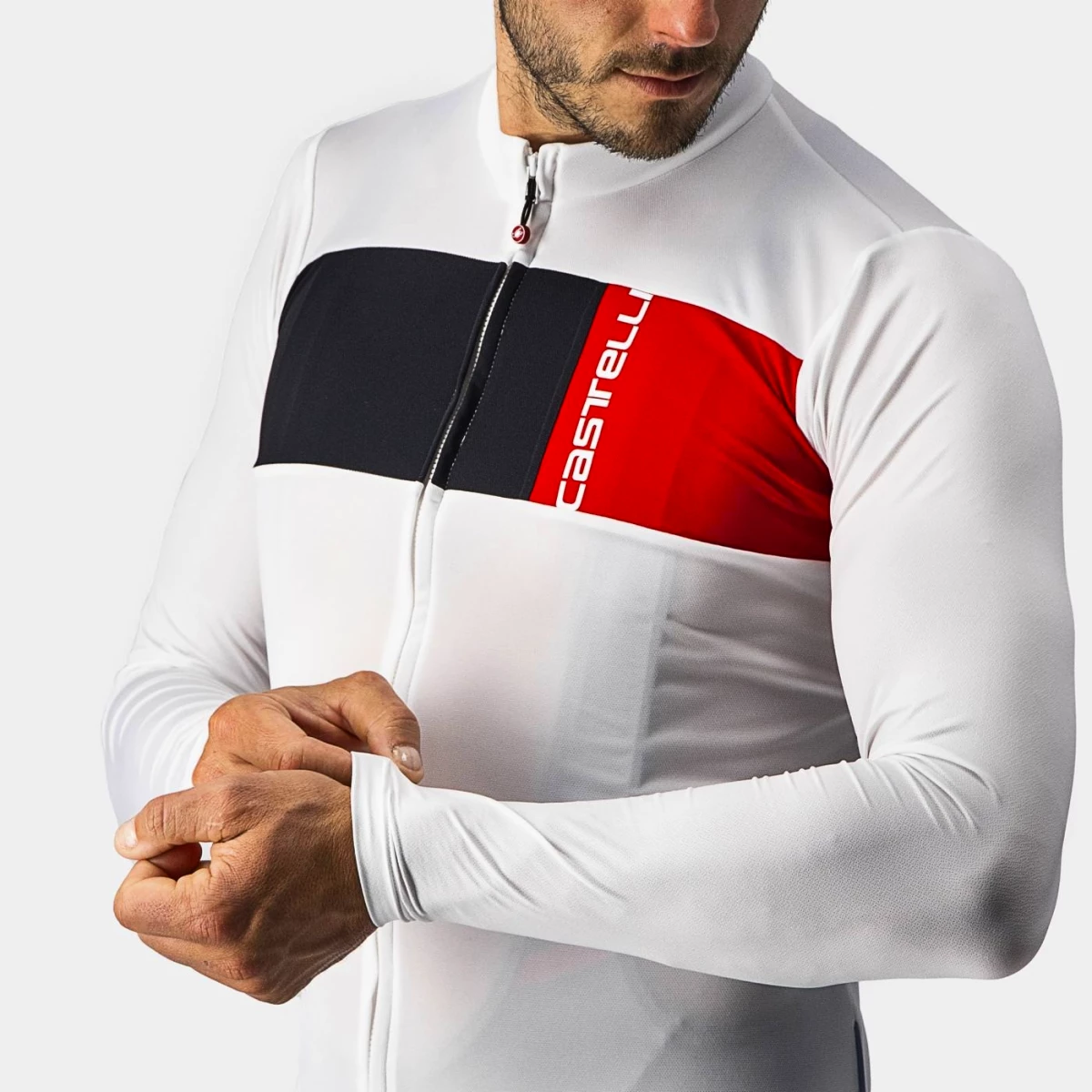 Castelli Prologo 7 LS Elfenbein/Hellschwarz/Rot