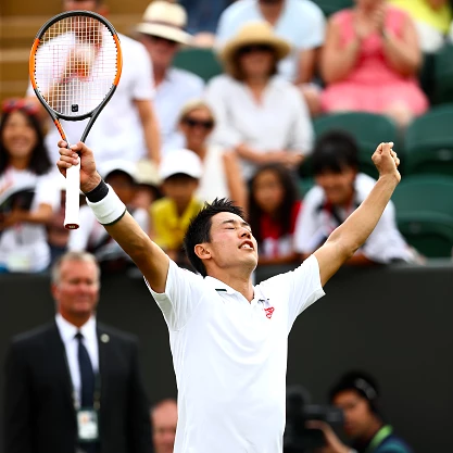 Kei Nishikori mit Tennisschläger Wilson Burn